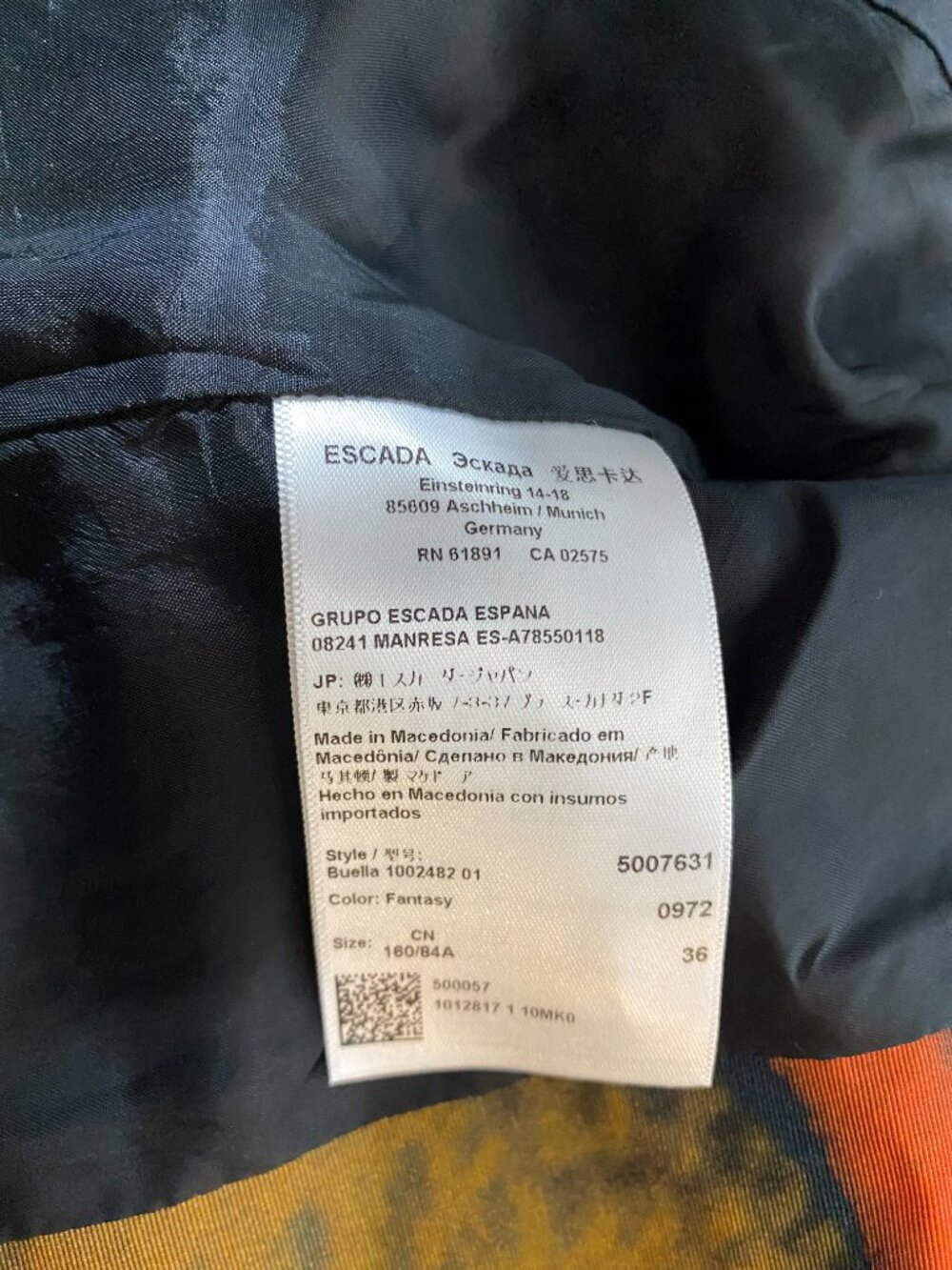 ESCADA Buella Fantasy Print Blazer Black Brown Rust Orange Tailored Sz 36 (S) - Picture 8 of 15
